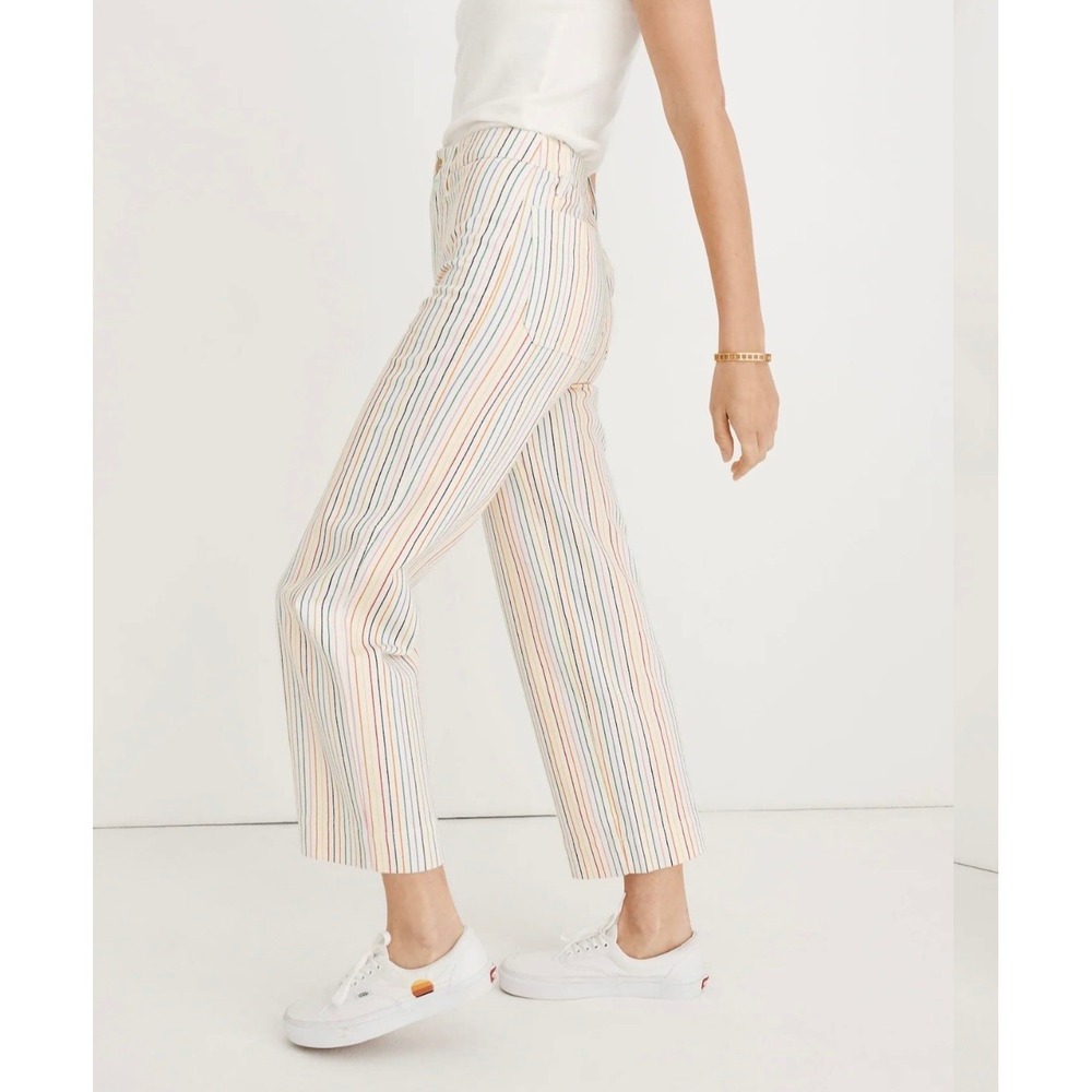Madewell Womens Rainbow Stripe Wide Leg‎ Crop Pants White Multi Sz 27